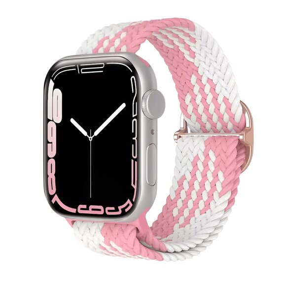 NEW Adjustable Braided Pink White Strap Band For Apple Watch - Picture 1 of 3